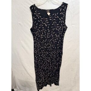 Teddi Dresses Women Black Tan Leaf Print Sleeveless Scoop Neck Midi Dress XL y2k